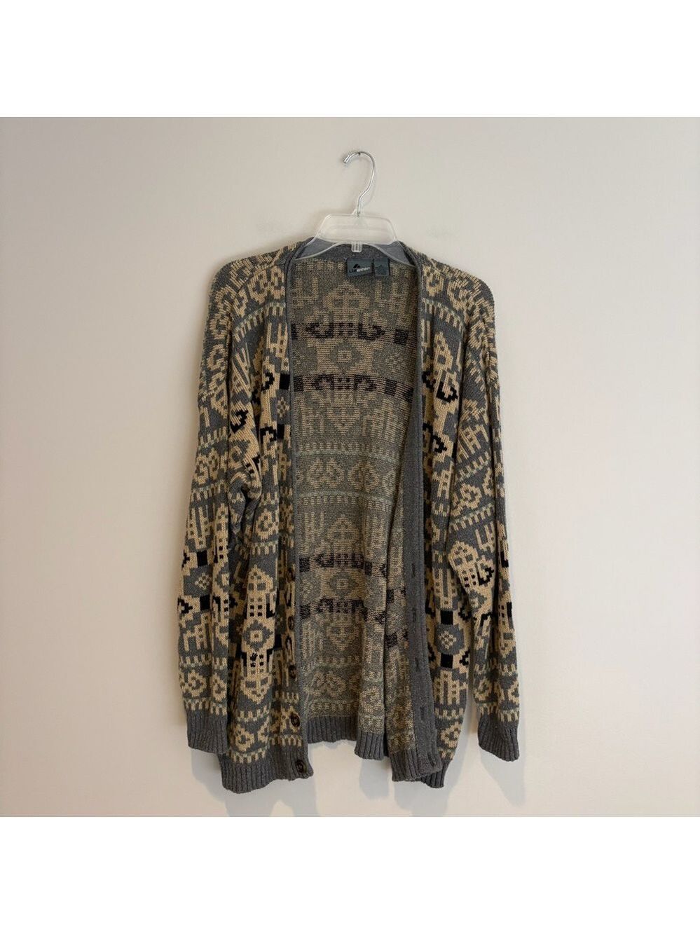 Vintage Liz Wear Geometric Button Front Knit Cardigan 100% Cotton Size S